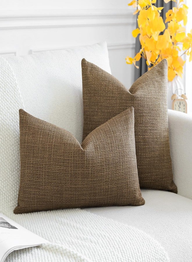 OTOSTAR Pack of 2 Throw Pillow Covers 20x20 Inch Linen Coffee Brown Pillowcases Farmhouse Decorative Solid Pillow Covers 50x50 cm Square Cushion Case for Home Decor Sofa Couch Bed (Coffee Brown) - Image 4